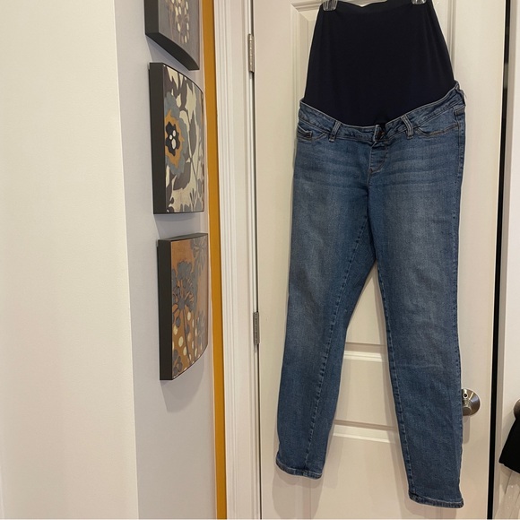 EUC Seraphine Maternity Over the Bump Blue Denim Straight Jeans - size 8 TALL - Picture 1 of 5